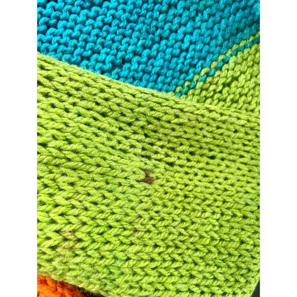 Handmade Knit Scarf with Tassels Details in Green Yellow Orange and Blue hand ma - Picture 9 of 9
